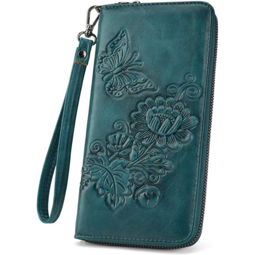 Womens Wallet Rfid Embossed Vegan Leather Multi Card Slots Wallets Large